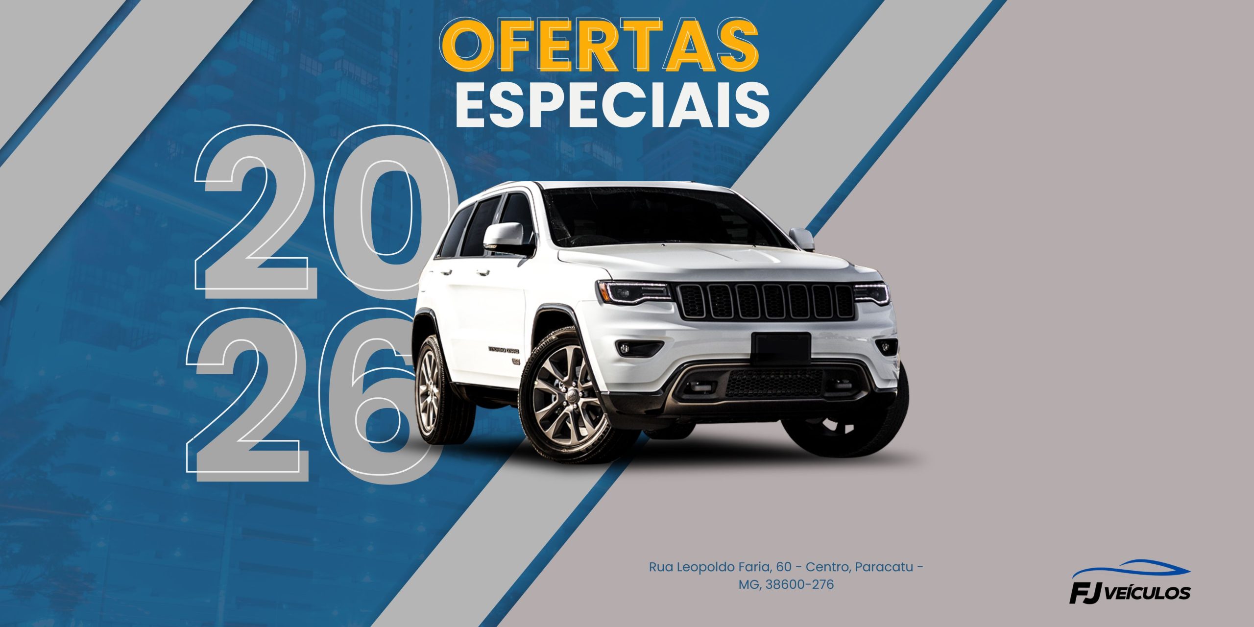 Banner de oferta de venda de carro fotografia edifícios da cidade azul e amarelo